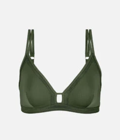 The Mesh Trim Bralette: Rich Olive -Outlet No Wire Bras Store 4 product flat front mesh trim bralette rich olive