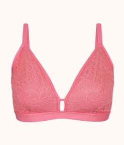 The Palm Lace Busty Bralette: Pink Hibiscus -Outlet No Wire Bras Store 4 product flat front palm lace busty bralette pink hibiscus