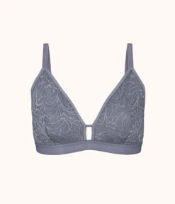 The Palm Lace Busty Bralette: Smoke -Outlet No Wire Bras Store 4 product flat front palm lace busty bralette smoke