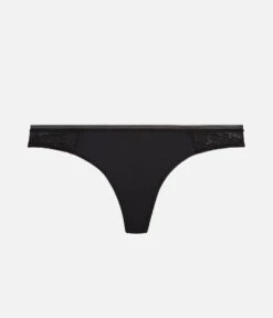 The Palm Lace Thong: Jet Black 8 The Palm Lace Thong: Jet Black -Outlet No Wire Bras Store 4 product flat front palm lace thong jet black