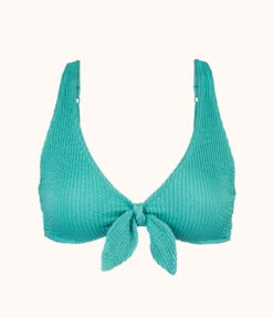 The Swim Ruched Plunge Bralette: Aquamarine -Outlet No Wire Bras Store 4 product flat front ruched plunge bralette aquamarine