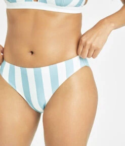 The Plunge Bralette & Bikini Swim Bundle: Cabana Stripe -Outlet No Wire Bras Store 5 on model front swim bikini cabana stripe