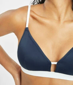 The Bralette & High Waist Swim Bundle: Navy -Outlet No Wire Bras Store 5 on model front1 swim bralette navy white 17a18b8f 8db2 45ef b069 e58381cdf52c