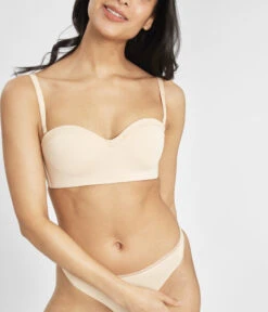 The No-Wire Strapless: Toasted Almond -Outlet No Wire Bras Store 5 on model front2 no wire strapless bra toasted almond