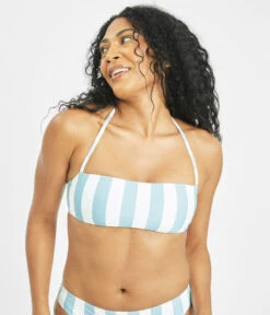 The Bandeau & High Waist Swim Bundle: Cabana Stripe -Outlet No Wire Bras Store 5 on model front2 swim bandeau cabana stripe