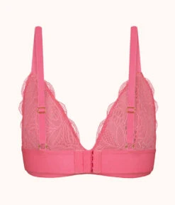 The Long-Lined Lace Bralette: Pink Hibiscus -Outlet No Wire Bras Store 5 product flat back long lined lace bralette pink hibiscus