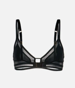 The Mesh Trim Bralette: Jet Black -Outlet No Wire Bras Store 5 product flat back mesh trim bralette jet black