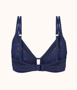 The Mesh Trim Bralette: Navy Daisy -Outlet No Wire Bras Store 5 product flat back mesh trim bralette navy daisy