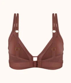 The Mesh Trim Padded Bralette: Umber 9 The Mesh Trim Padded Bralette: Umber -Outlet No Wire Bras Store 5 product flat back mesh trim padded bralette umber
