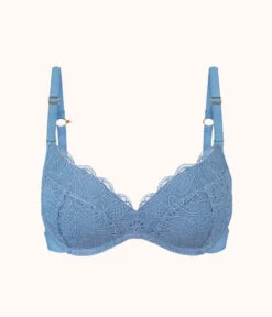 The Lace No-Wire Push-Up: Vintage Indigo -Outlet No Wire Bras Store 5 product flat front lace no wire push up vintage indigo