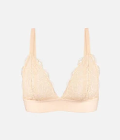 The Long-Lined Lace Bralette: Toasted Almond -Outlet No Wire Bras Store 5 product flat front long lined lace bralette toasted almond