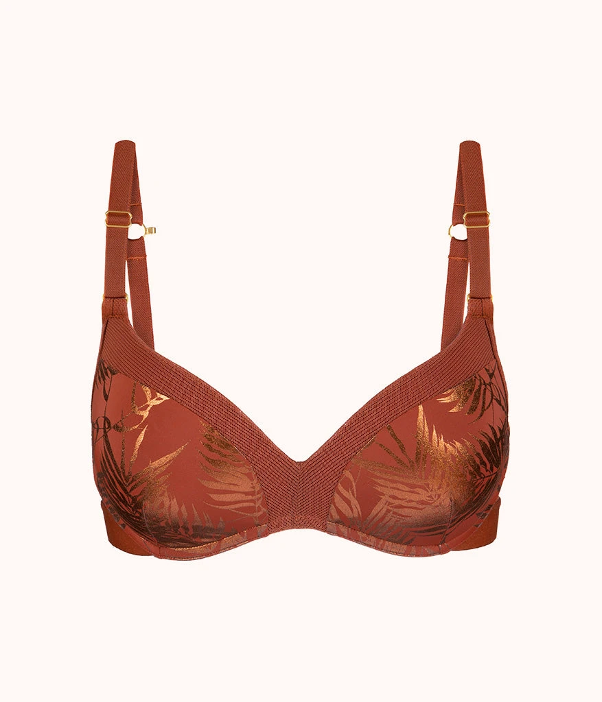 The Metallic Palm No-Wire Push-Up: Burnished Mahogany/Metallic Palm Print 1 The Metallic Palm No-Wire Push-Up: Burnished Mahogany/Metallic Palm Print
