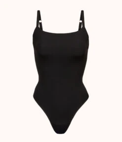 The Sleek Bodysuit: Jet Black -Outlet No Wire Bras Store 5 product flat front the sleek bodysuit jet black