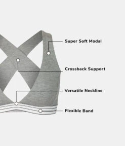 The Cross Back Bralette: Heather Gray -Outlet No Wire Bras Store 5 product flat functions cross back bralette heather gray