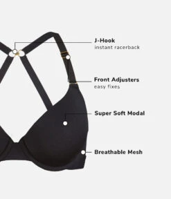 The All-Day T-Shirt Bra: Jet Black -Outlet No Wire Bras Store 6 product flat all day t shirt bra jet black