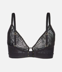The Palm Lace Busty Bralette: Jet Black -Outlet No Wire Bras Store 6 product flat back palm lace busty bra jet black