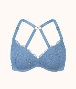 The Lace No-Wire Push-Up: Vintage Indigo -Outlet No Wire Bras Store 6 product flat front1 lace no wire push up vintage indigo