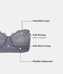 The Lace Strapless: Smoke -Outlet No Wire Bras Store 6 product flat functions lace strapless smoke