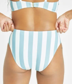 The Plunge Bralette & High Waist Swim Bundle: Cabana Stripe -Outlet No Wire Bras Store 7 on model back swim high waist bikini bottom cabana stripe