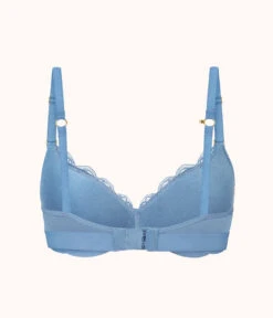 The Lace No-Wire Push-Up: Vintage Indigo -Outlet No Wire Bras Store 7 product flat back lace no wire push up vintage indigo
