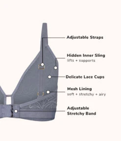 The Palm Lace Busty Bralette: Smoke -Outlet No Wire Bras Store 7 product flat back palm lace busty bra smoke