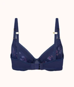 The Unlined Balconette Bra: Navy Daisy -Outlet No Wire Bras Store 7 product flat back unlined balconette bra navy daisy