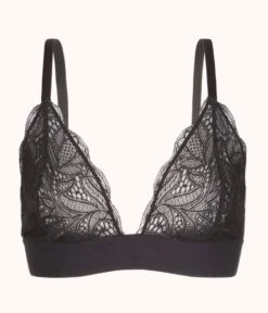 The Long-Lined Lace Bralette: Jet Black -Outlet No Wire Bras Store product flat front long lined lace bralette jet black 599c42de 61fd 44b1 94c2 d2cb66272346