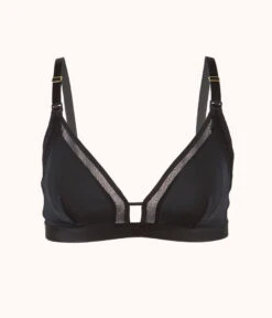 The Mesh Trim Nursing Bralette: Jet Black -Outlet No Wire Bras Store product flat front maternity bralette jet black b6fbb4ec 8d88 49d0 a9bb 1ffc299cd34a