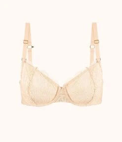 The Unlined Lace Bra: Toasted Almond -Outlet No Wire Bras Store product flat front palm lace unlined bra toasted almond 88cd5263 ad89 405d b86e 9cff3305c7c1