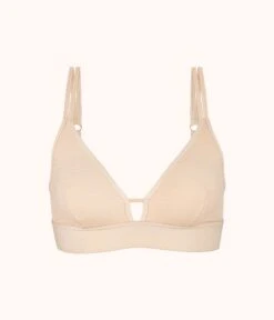 The Stripe Mesh Bralette: Toasted Almond -Outlet No Wire Bras Store product flat front stripe mesh bralette toasted almond 1b01b48a dc72 4c68 88d7 dd3eb8f1f7a6