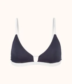 The Swim Bralette: Navy/White -Outlet No Wire Bras Store product flat front the bralette navy white 246595df 1763 4f7d 854a da485d1ec0ff