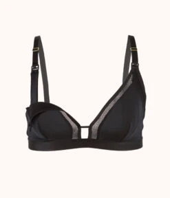 The Mesh Trim Nursing Bralette: Jet Black -Outlet No Wire Bras Store product flat front1 maternity bralette jet black 81e9f80c 85a4 4c2e bece d0c1e24931f4