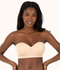 The No-Wire Strapless: Toasted Almond -Outlet No Wire Bras Store sizeswap 32DDD 1 front no wire strapless toasted almond