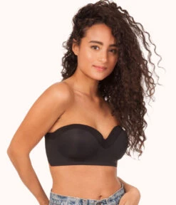 The No-Wire Strapless: Jet Black -Outlet No Wire Bras Store sizeswap 32DD 1 front no wire strapless jet black