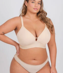 The Spacer Bra: Toasted Almond -Outlet No Wire Bras Store sizeswap 38DDD 1 front spacer bra toasted almond